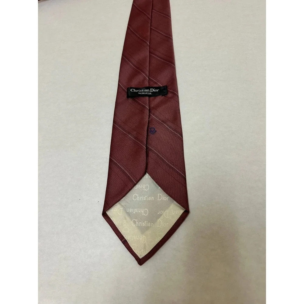 Christian Dior Tie Mens One Size Red‎ Stripe Silk Blend Designer Classic Repp